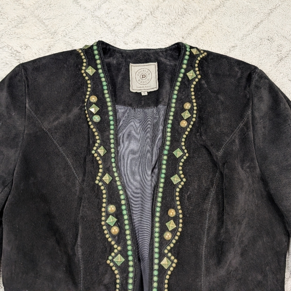 Double D Ranch Jacket Womens S Black Leather Suede Bronze Studded Patina Western - Picture 3 of 10